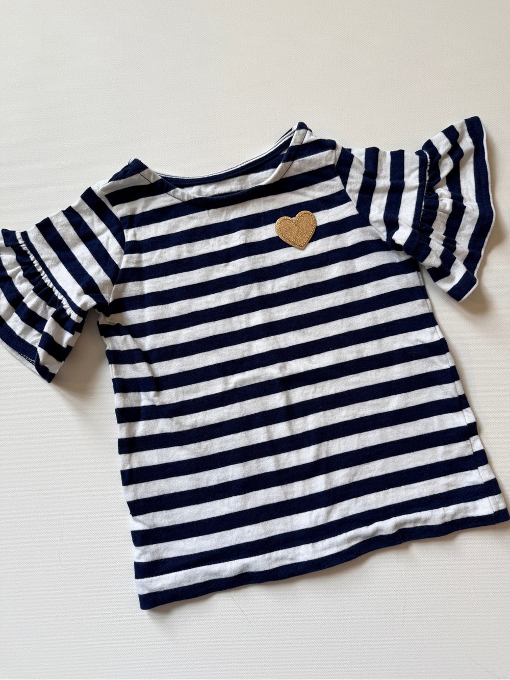 Striped Navy & White Ruffle Sleeve Toddler Top with Heart Patch- Carter’s